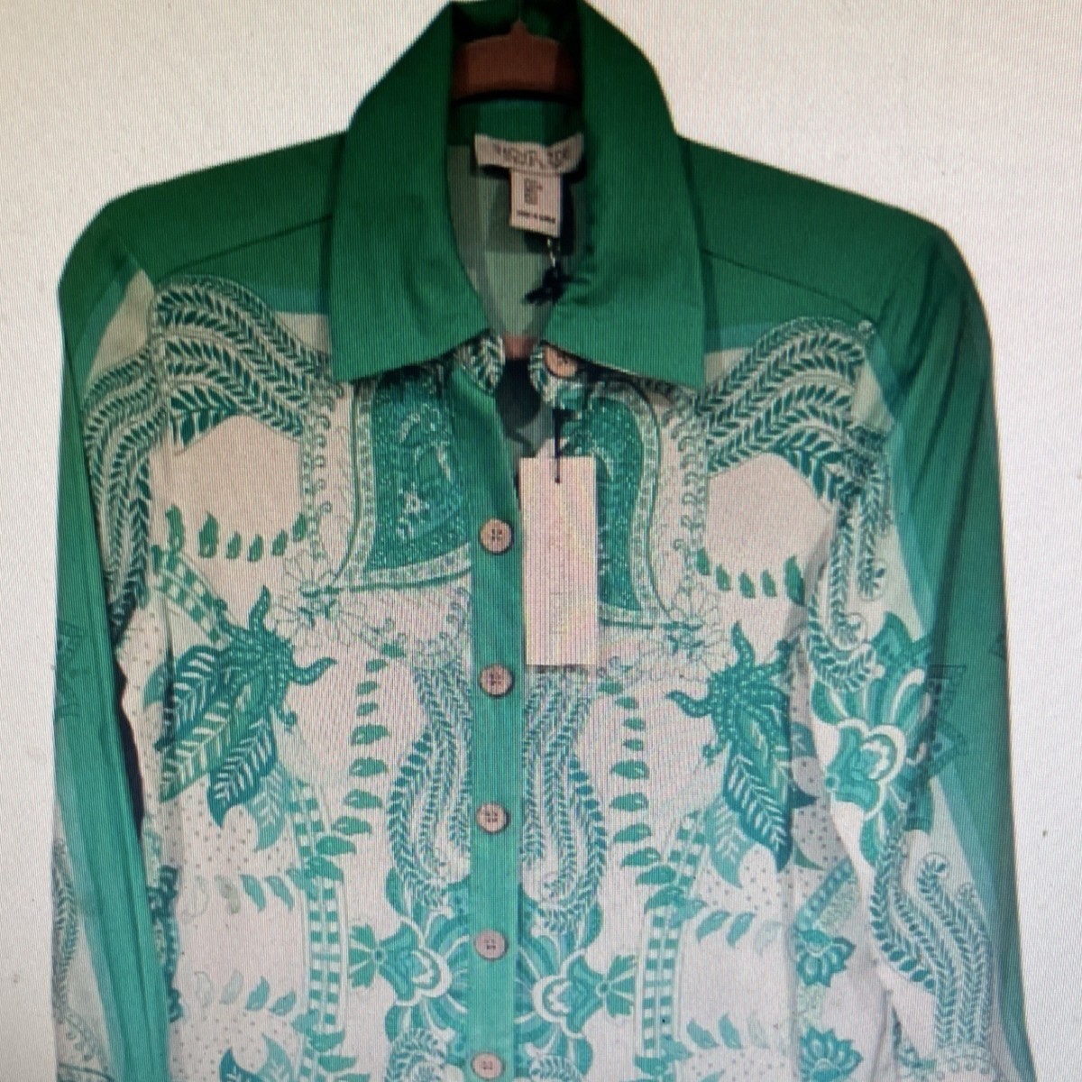 Rachel Zoe Green White Floral Collared Button-Up Long Sleeve Top Size L |  eBay