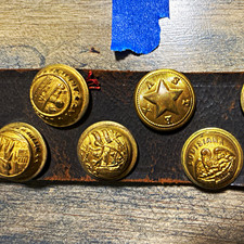 State Antique Militia Button Belt 19th C Military Leather Strap 1875 Patent