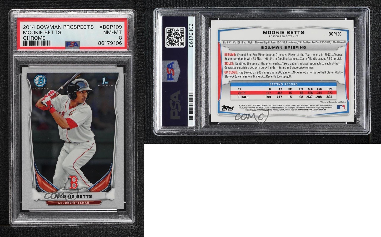 2014 Bowman Prospects Chrome Mookie Betts #BCP109 PSA 8 19ju view 3