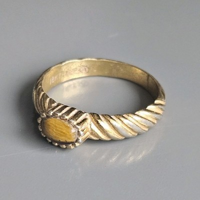  Vintage Sz 8 Tiger Eye 18kt Hge Gold Ring Braided Look