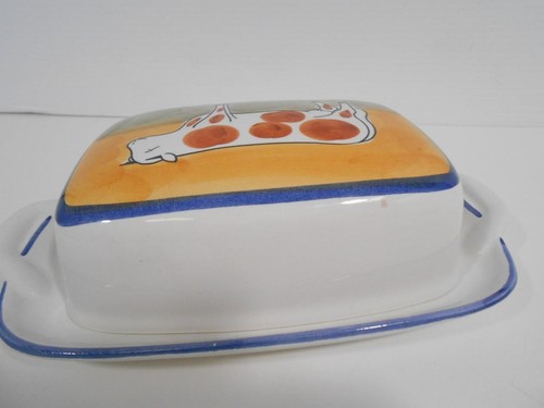 EDDIE BAUER Ceramic Covered Butter/Cheese Dish. Cow Design. Made in ...