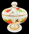 Vintage Fenton Charleton Hand Painted Raspberry Milk Glass Candy Dish Gold 6”