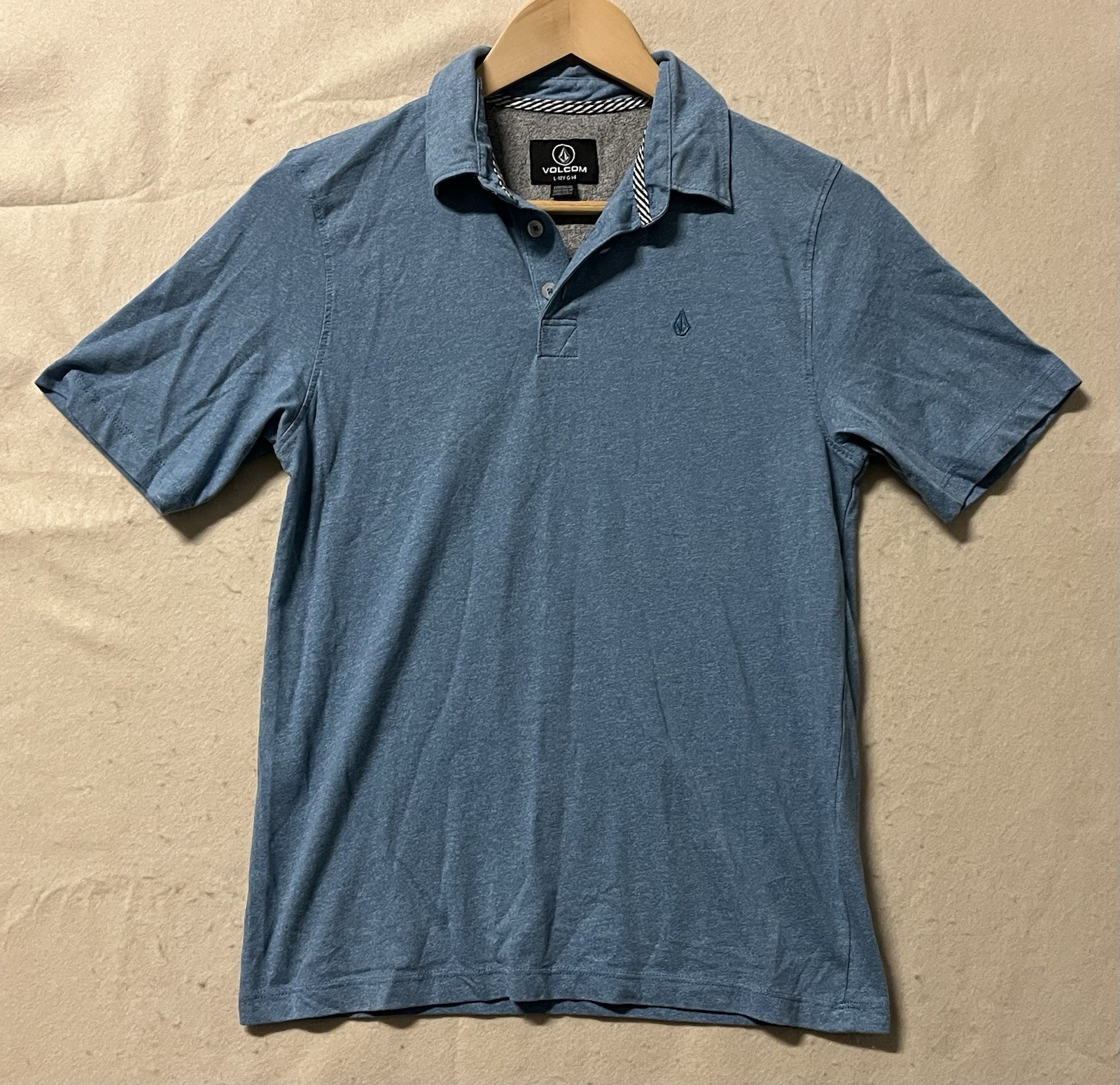Volcom Polo Shirt Heather Blue Short Sleeve Casual Top Kids Size L-12Y-G-14
