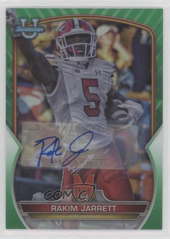 2022 Bowman U Chrome Prospect Green Refractor 4/99 Rakim Jarrett #2 Auto 2oz
