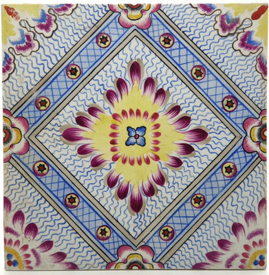 Antike 8'' Fliese handbemalt florales Design Copeland um 1900 AE2