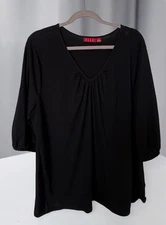 Elle Womens V-Neck Top Size 3X Black 3/4 Sleeve