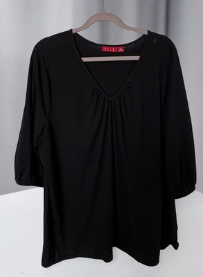 Elle Womens V-Neck Top Size 3X Black 3/4 Sleeve