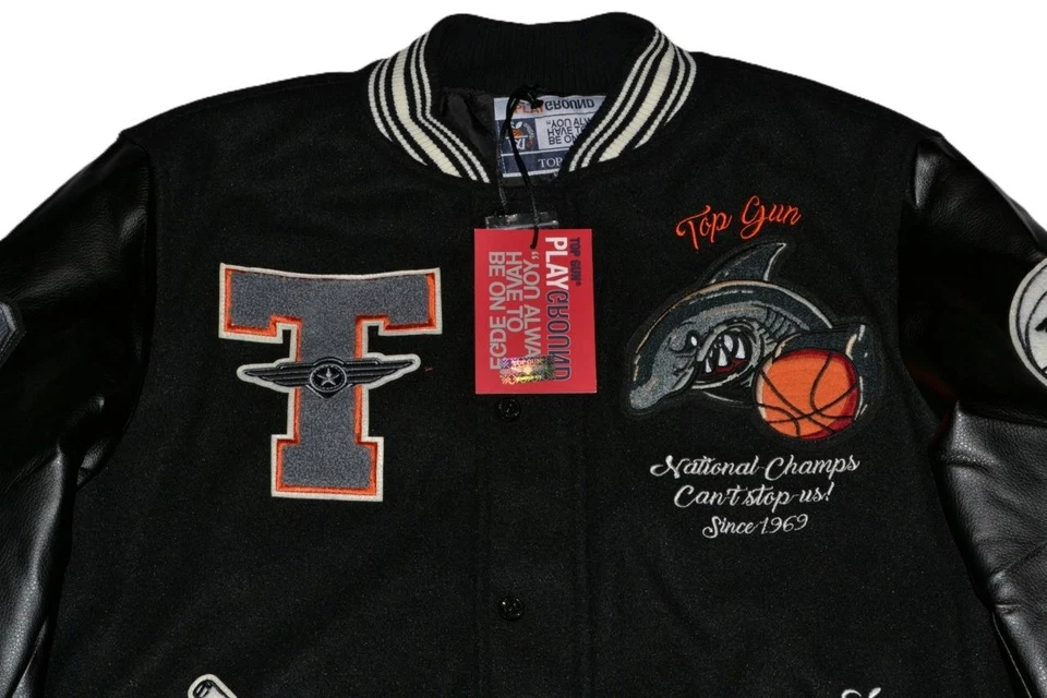 AUTHENTIC TOP GUN SHARK VARSITY MENS JACKET BLACK NWT - Image 2 of 4