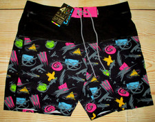 MENS MAUI AND SONS 4-WAY STRETCH BLACK SWIM BOARD SHORTS SIZE 38