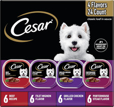 Cesar Wet Dog Food Classic Loaf in Sauce, Breakfast and Dinner with Grilled Stea
