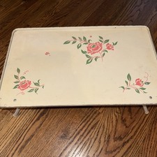 RARO vassoio colazione vintage dipinto a mano rose rosa gambe piega