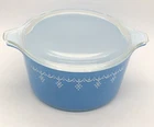 PYREX Snowflake Blue Garland 1 Qt Casserole 473 Original Lid 470C Handle Vintage