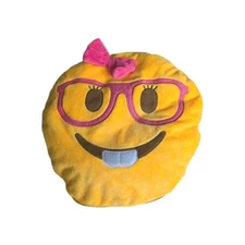 Emoji Novelty Plush Pillow Lady Nerd Yellow Pink Zipup Straps 