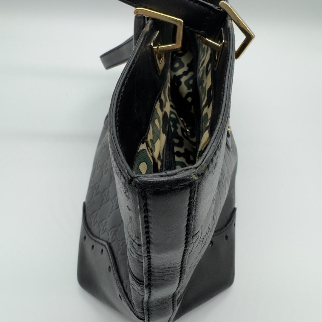 Gucci GG Leather Tote Bag Black Gold Embossed Logo Authentic Used thumbnail 16