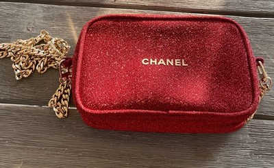 CHANEL Cosmetic Red Bag with Gold Chain