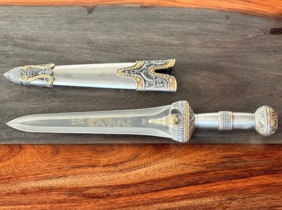 MINIATURE GLADIUS ROMAN GLADIATOR SABER DAGGER SWORD GOLD SILVER TONE 16''