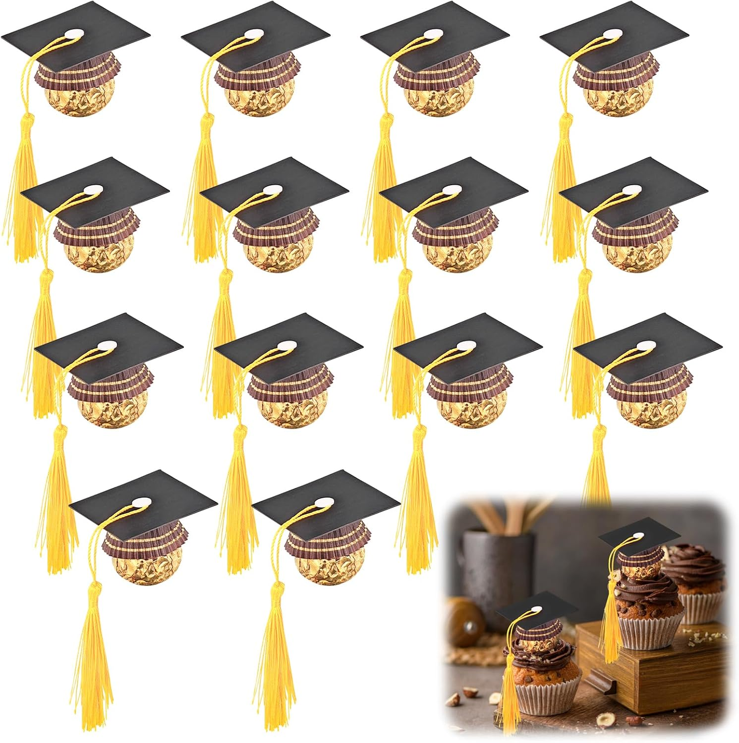 50Pcs 2025 Graduation Cap Chocolate Decorations for Cupcake Toppers