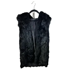Adrienne Landau Fur Vest Rabbit Black Size S with Hood