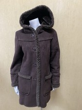 Brown Hooded Faux Fur Suede Coat Jacket Women's Size S St Johns Bay Mid Length