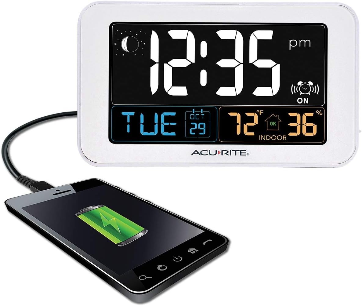 Intelli-Time Digital Alarm Clock Usb Charger Temperature Humidity