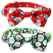 Christmas Dog Collar with Bow Tie, 2 Pack Holiday Santa and Snowman Collar fo...