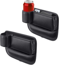 2Pcs Car Seat Gap Filler Organizer,Black Car Organizer with Cup Holder,Leather C
