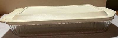 Vtg Pyrex 233 S Clear Glass 3 Qt Baking Casserole Dish Ribbed Sides 13x9x2 w Lid