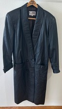 G-III Black Leather Trench w/ Suede Embossed Collar Lined Size Small VTG RN54163