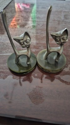 2×Vintage SEBA versilberte Katzenfiguren Paar Made in England Retro Ornament