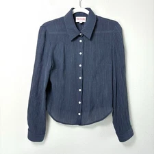 Rouje Paris Palmyra Button Front Top Size 40 US 8 Blue Crinkle Long Sleeve Shirt