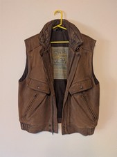 Vintage Mirage Men's Brown Leather Bomber Pilot Vest Distressed Kastle Size 42