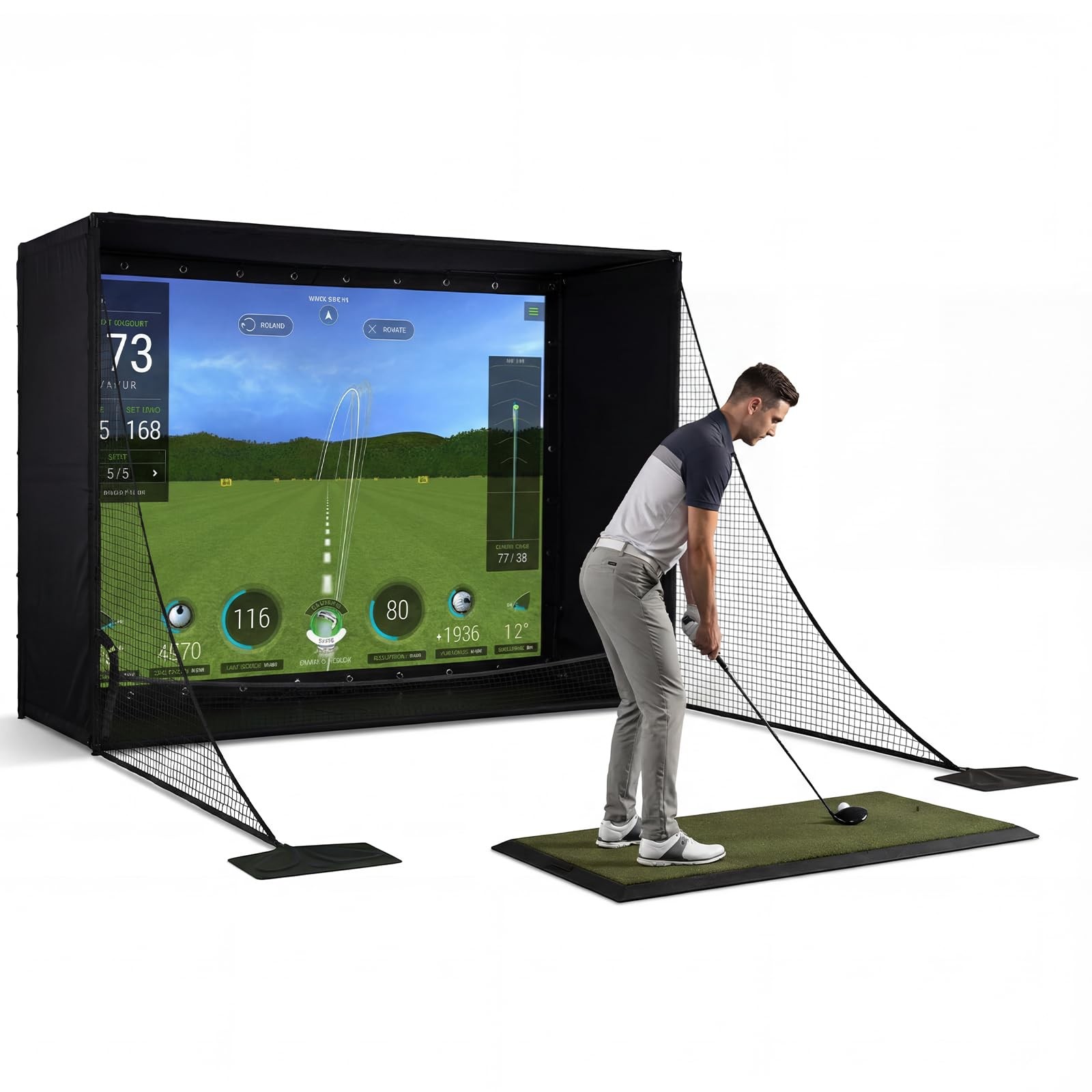10x8ft Golf Hitting Net w&HD Impact Screen,Indoor Golf Simulator Cage,Safety Net