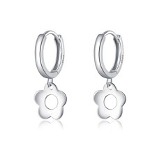 Solid 925 Sterling Silver Flower Hoop Earrings for Women Teen Girls Cute Flower