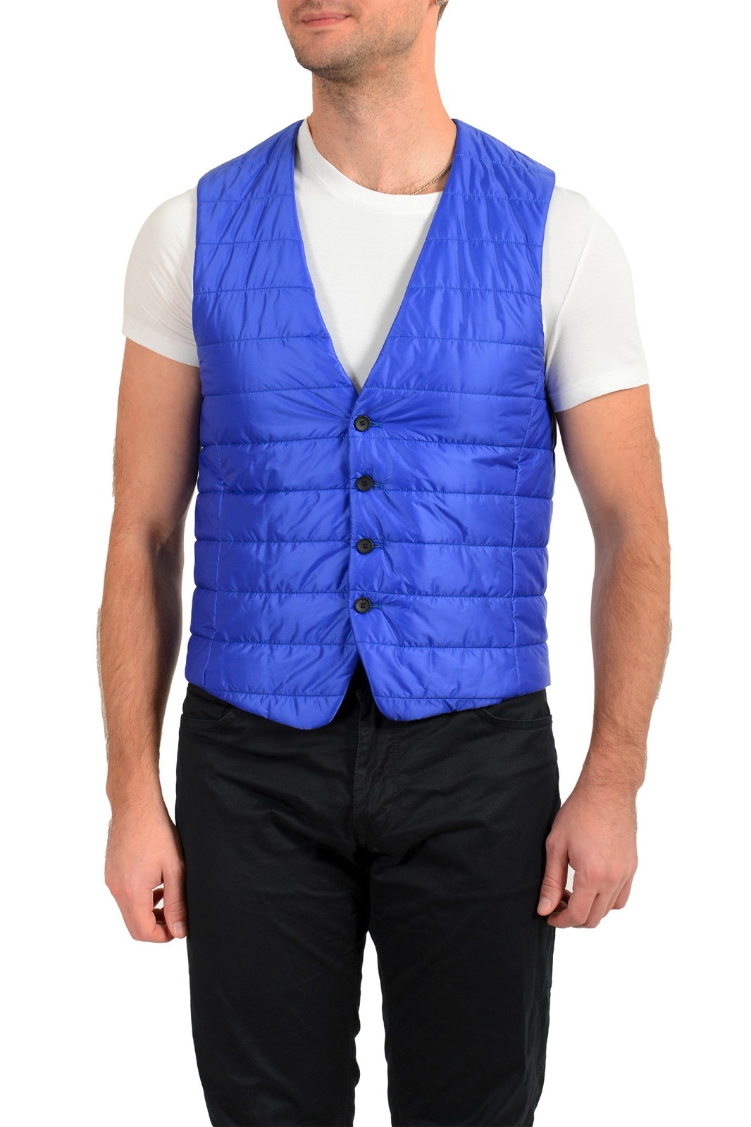 Мужской утепленный жилет Hugo Boss Hiwan Slim Fit ярко-синего цвета на пуговицах 19890₽