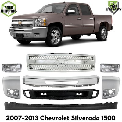Front Bumper Chrome & Fog Lights Kit For 2007-2013 Chevrolet Silverado 1500