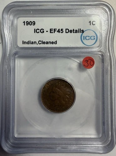 1909 Indian Head Cent Penny - ICG EF 45 Details