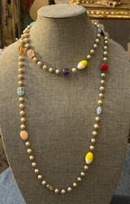 Glass pearl rainbow art glass layering necklace 52" LONG!