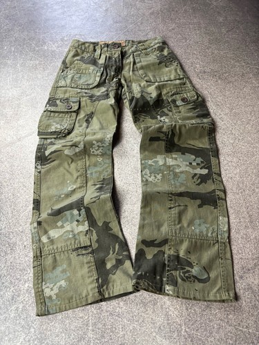 Vintage 2000s Fishbone Green Camo Cargo Pants Baggy Multi Pocket Y2K Grunge