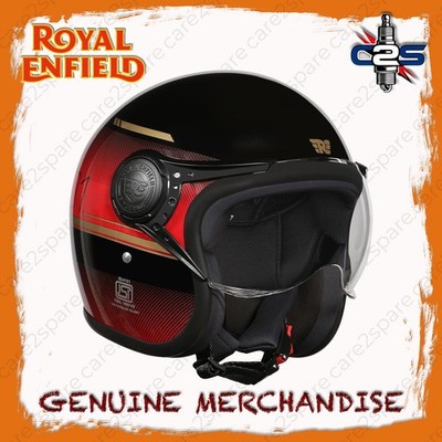 DOT Certified Royal Enfield Open Face Jet Neo Black & Red Helmet With Visor