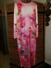 Bodycon Pink Combo Body Heat Floral Maxi Long Sleeves Hidden Zipper Dress xl