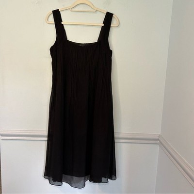 Eileen Fisher Black Silk Chiffon Crinkle Pleated Square Neck Tank Dress  Size S | eBay