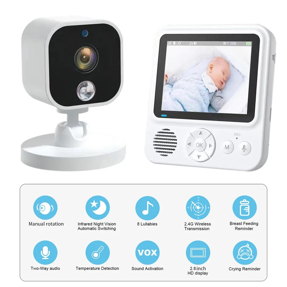 2,8-Zoll-Babyphone mit Kamera Babymonitor Video mit Infrarot-Nachtsicht Wecker - Bild 4 von 4