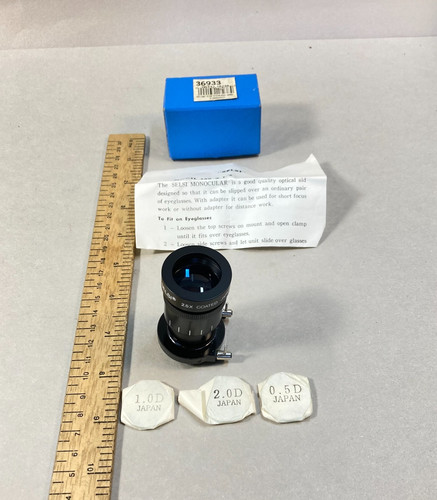 Vintage Selsi Magnifier Monocular 2.5x w/ 3 Additional Lenses Eyeglass Magnifier