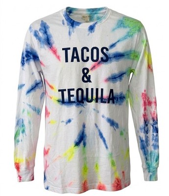 Bloom + Pop Tacos & Tequila All over Print Tie Dye LS Shirt Unisex Size MED Tags
