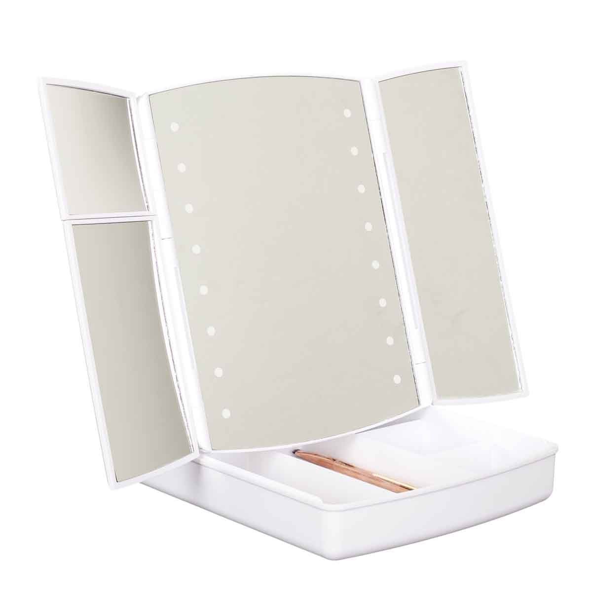 Miroir LED 24cm blanc avec tiroir de rangement intégré pour maquillage maquillage