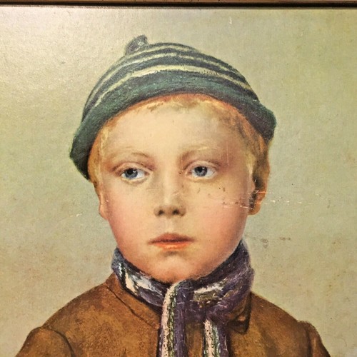 Vtg 1875 Auker School Boy w Books Portrait w Wood Frame Reprint 18.5" X 14.5" - Picture 2 of 12