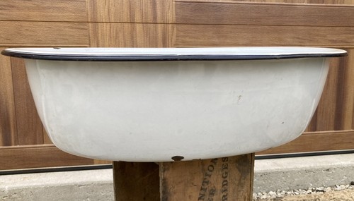 Large Enamel Ware Tub Basin Oval Wash Bowl 25 White Black Baby Bath Farmhouse - Picture 4 of 20