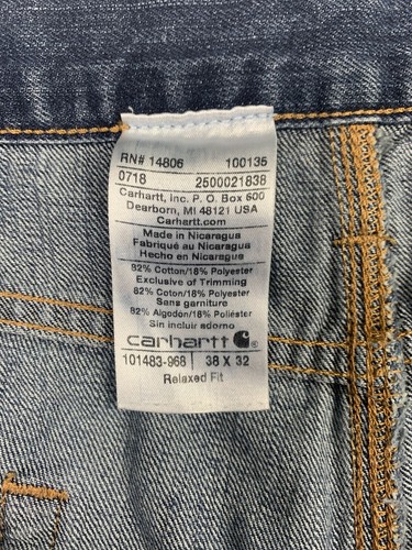 Carhartt Jeans Mens 38x32 Relaxed Fit Straight Leg Blue Denim Workwear Casual - Picture 4 of 7