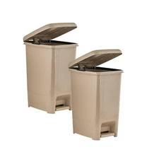 Superio Slim Step On Trash Can, Beige Waste Bin 26 Liter (2, 6.5 Gallon)