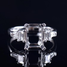 Custom Emerald Cut 9 7MM Natural Diamond Engagement Semi Mount Ring Platinum 950